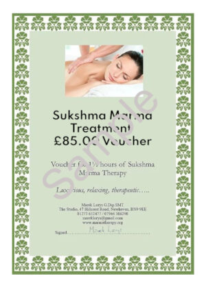 Sample Sukshma Marma Therapy Treatment Voucher £85 Signed
